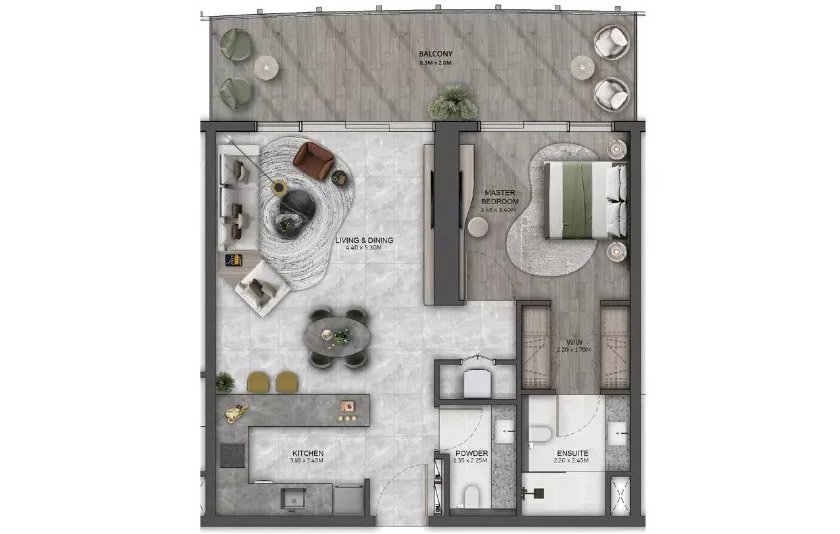 Beyond Dubai Maritime City 1 Bedroom Apartment Floor Plan