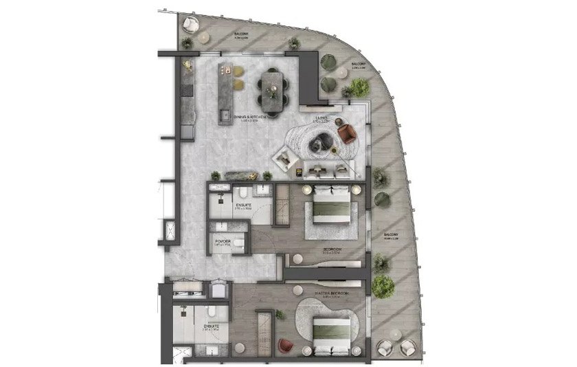 Beyond Dubai Maritime City 2 Bedroom Apartment Floor Plan