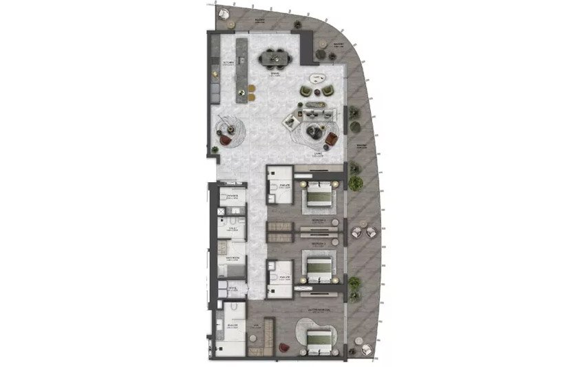 Beyond Dubai Maritime City 3 Bedroom Apartment Floor Plan
